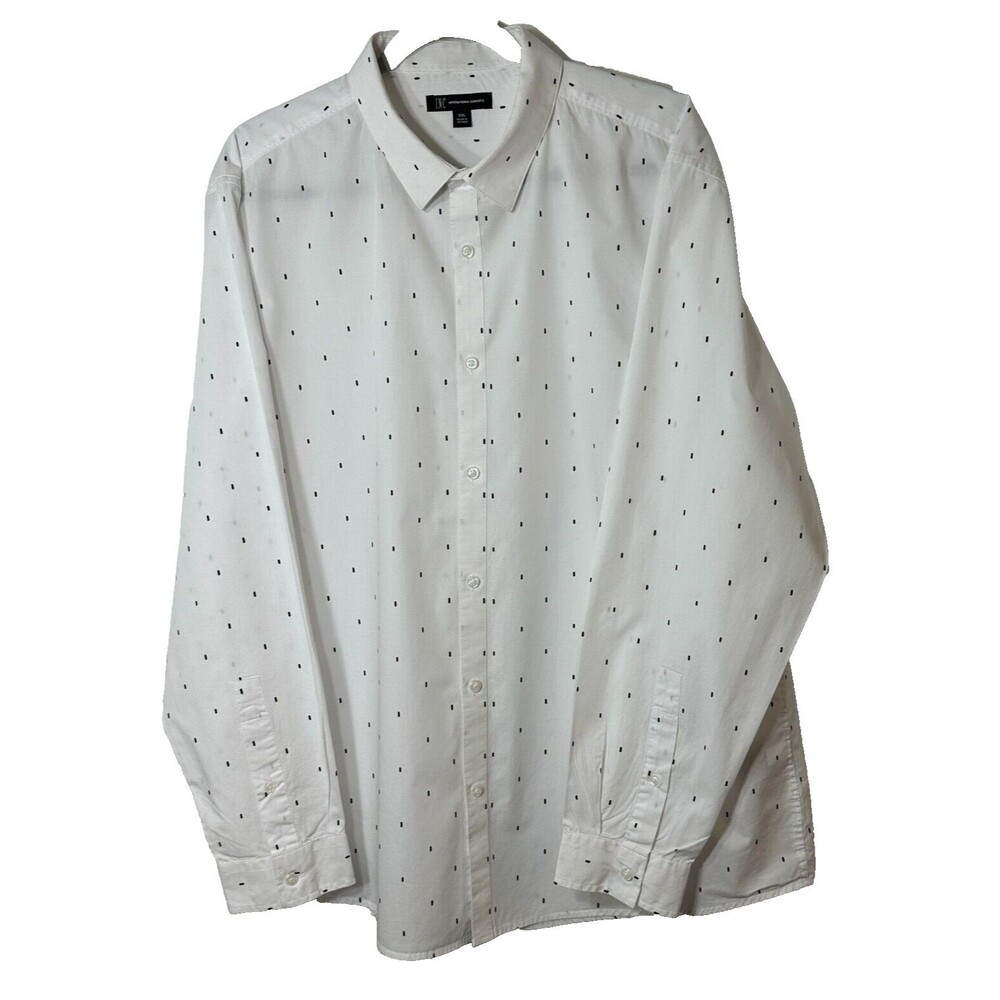 INC International Concepts Shirt Men’s XXL White/Black Print Button Up Cotton